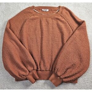 Women Double Zero Rust Cropped Boucle Knit Balloon Sleeve Sweater Pullover Large